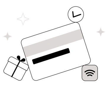 A credit card, clock, gift, and Wi-Fi symbol - Shade style illustration