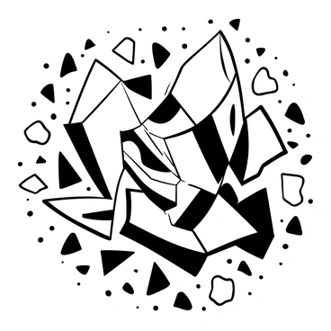 A piece of art that appears to be shattered like glass, with colorful fragments scattered around.
