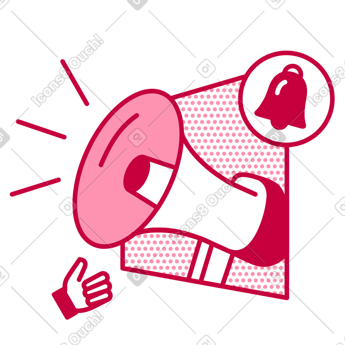 Ilustración Marketing online con megáfono y pulgares hacia arriba en estilo Natty a descargar en PNG SVG
