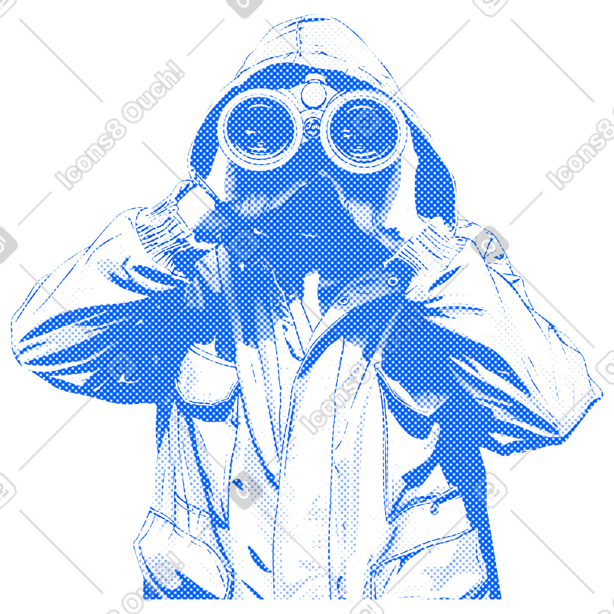 Ilustración Explorer with the binoculars en estilo Halftone a descargar en PNG y SVG