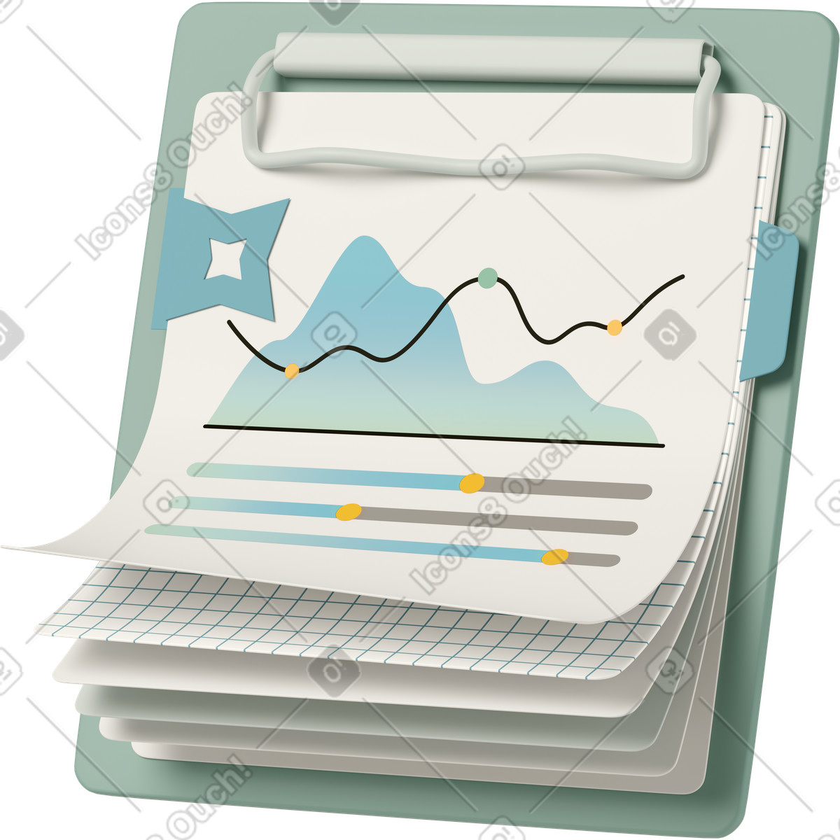 Business performance report with combo chart on clipboard-Illustration im 3D Casual life-Stil als Download in PNG, SVG