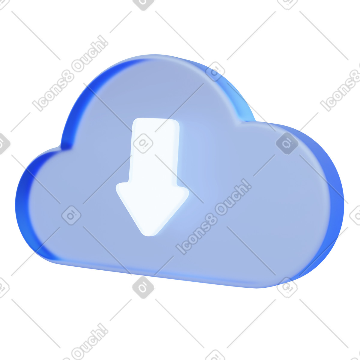 3D Playful スタイルの Cloud download icon for online file transfer and data retrieval のイラストをPNG、SVG形式でダウンロード