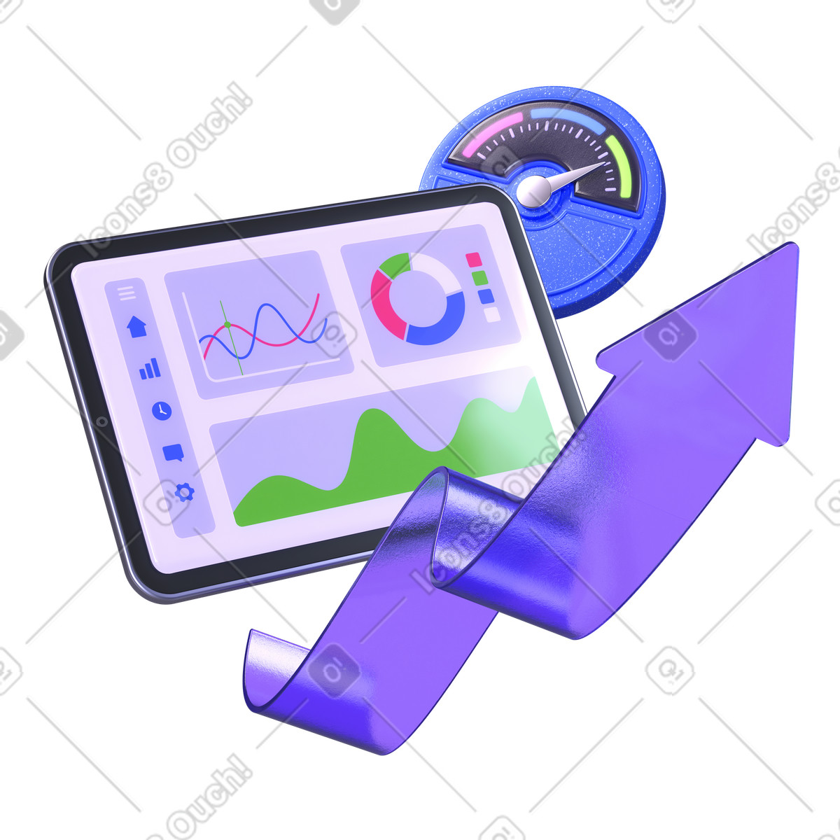 Kpi monitoring panel interface illustration in 3D Boost style download in PNG, SVG
