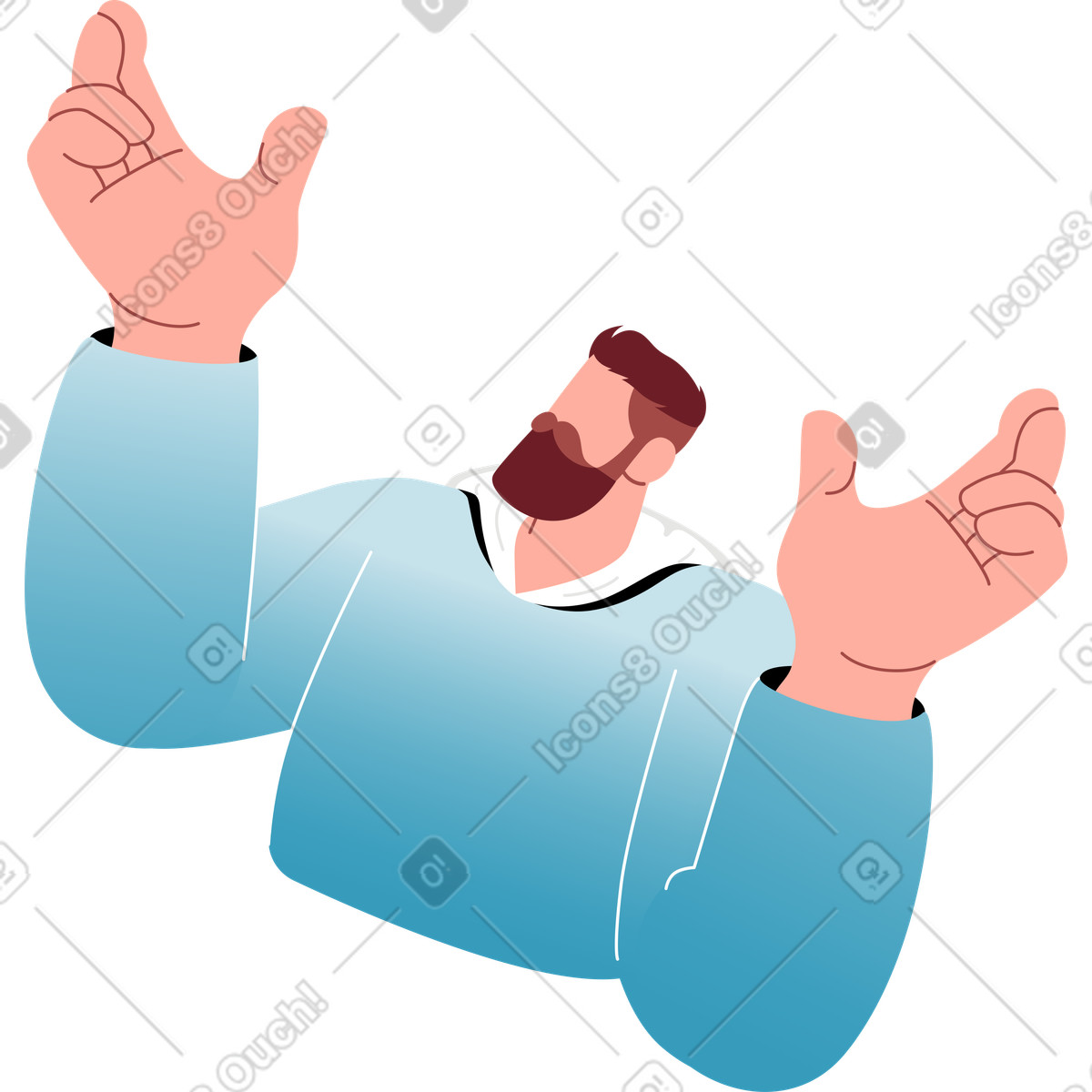 Ilustración Parte superior del cuerpo hombre en una sudadera con capucha las manos levantadas estilo Airy a descargar PNG y SVG