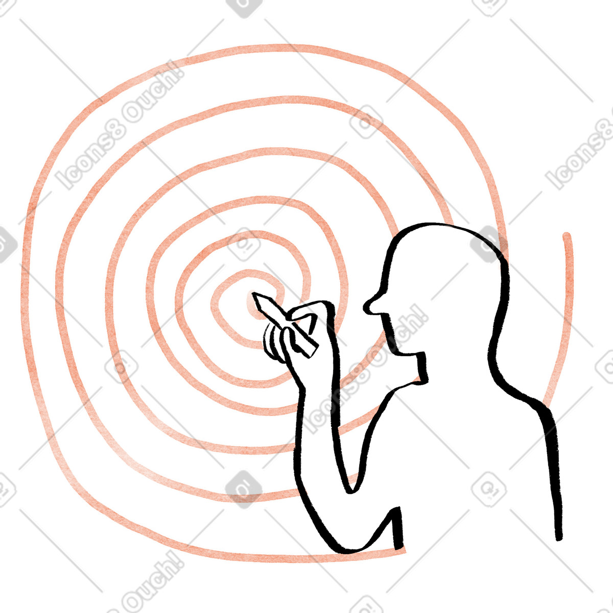 Persona che disegna una spirale rossa, pianificazione di progetti creativi, pensiero e processo artistico illustrazione animata in stile Hand-drawn animation scaricabile in GIF, Lottie (JSON), AE