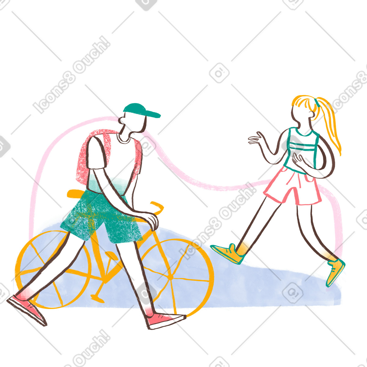 Biking and jogging in park scene, Outdoor physical activity illustration Company style download PNG, SVG