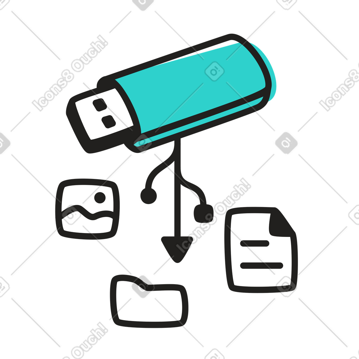 Files on USB flash drive illustration in Little style download in PNG, SVG