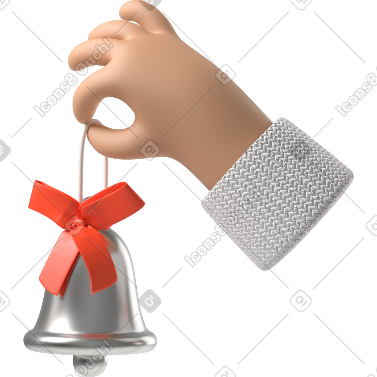 Tanned skin hand holding jingle bell illustration in 3D Hands Fun&Wild style download in PNG, SVG