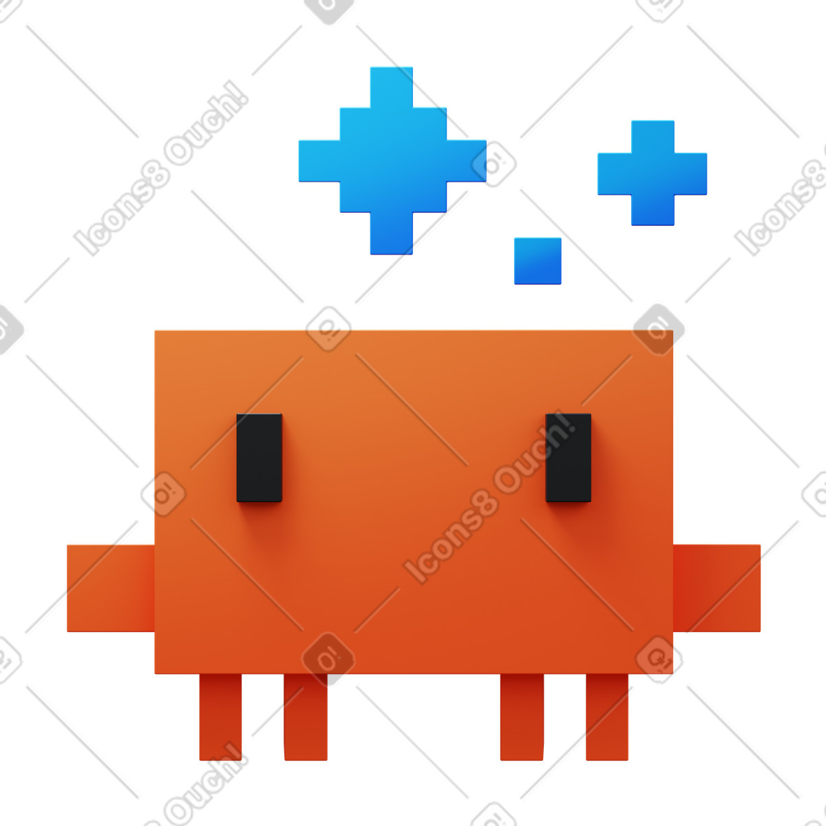 Ilustración Robot character with rectangular body and sparkling pixel plus signs en estilo 3D Fluency a descargar en PNG y SVG