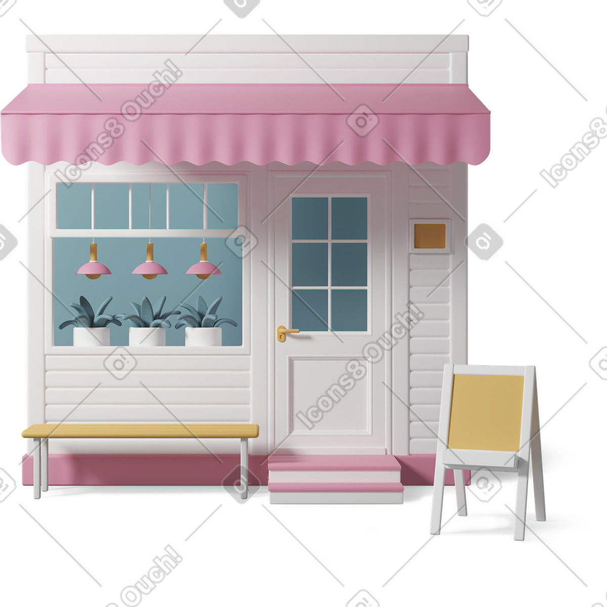 3D Casual life 스타일의 Shop facade with awning and chalkboard 일러스트레이션 PNG, SVG 다운로드