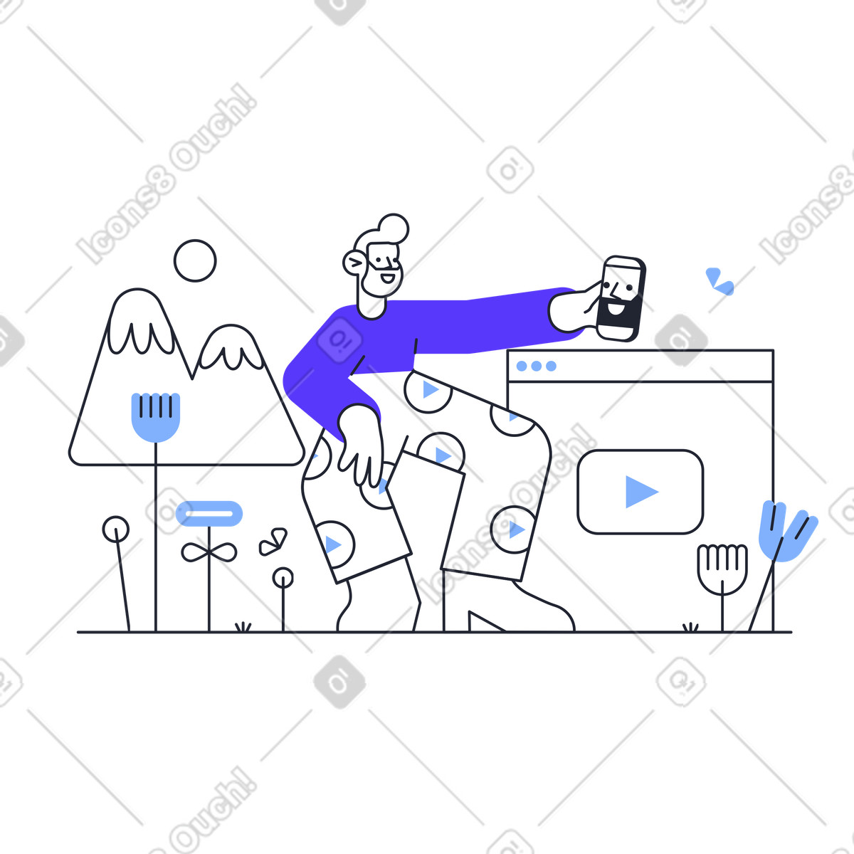 Blogger che parla durante una videochiamata illustrazione in stile Pablita scarica in PNG, SVG
