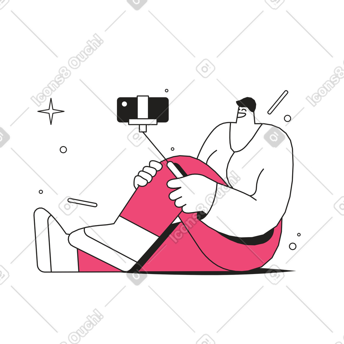 Dazzle Line 스타일의 Taking photo with selfie stick, content creation for social platforms 일러스트레이션 PNG, SVG 다운로드