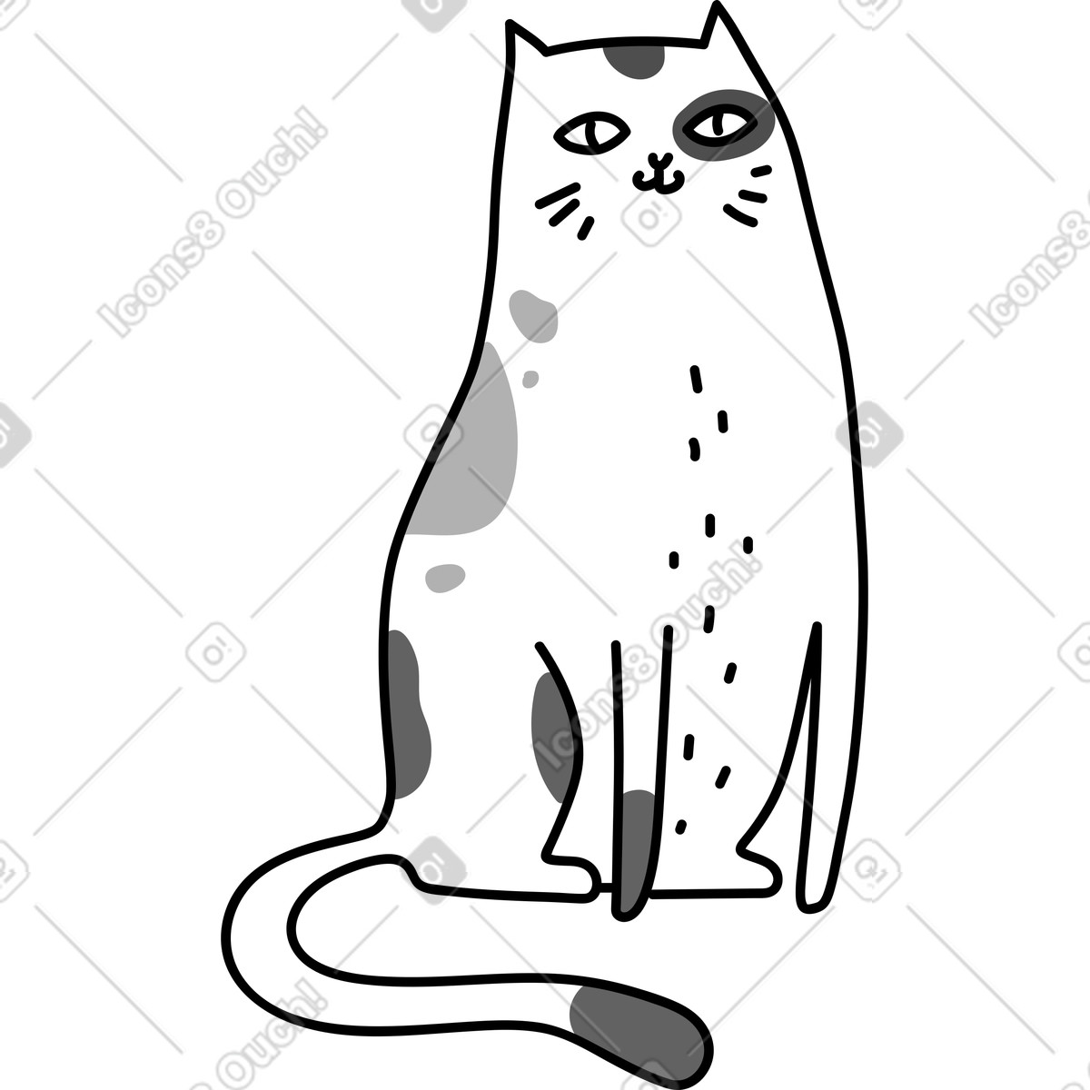 Sitting cat illustration in Purr style download in PNG, SVG