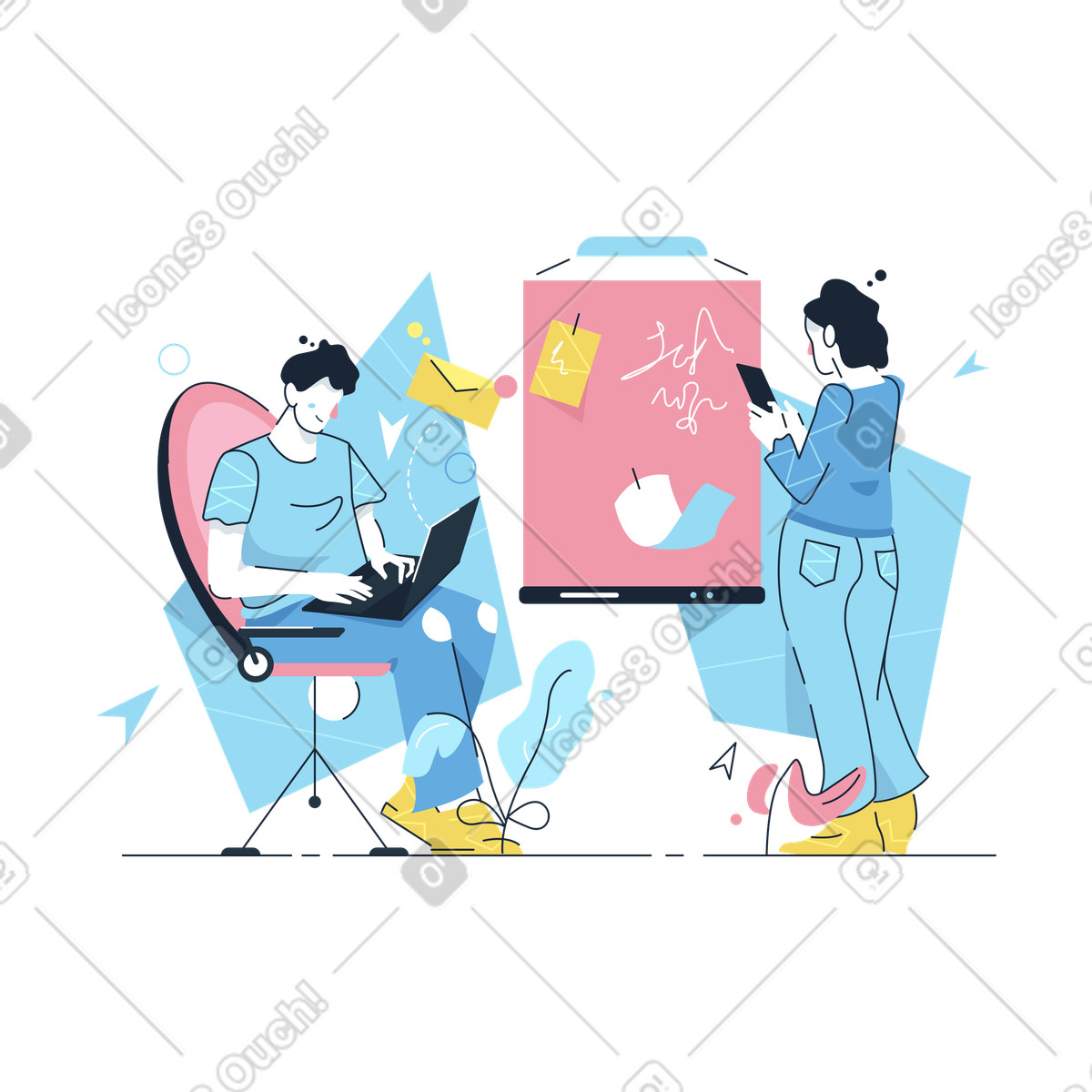 Ilustração de Trabalho em equipe e planejamento homem mulher no estilo Work Hard para baixar PNG, SVG