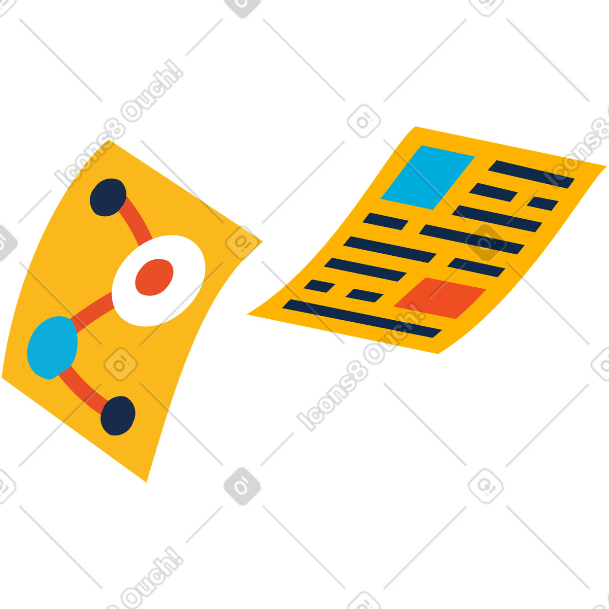 Falling paper animated illustration in Flame style download in GIF, Lottie (JSON), AE