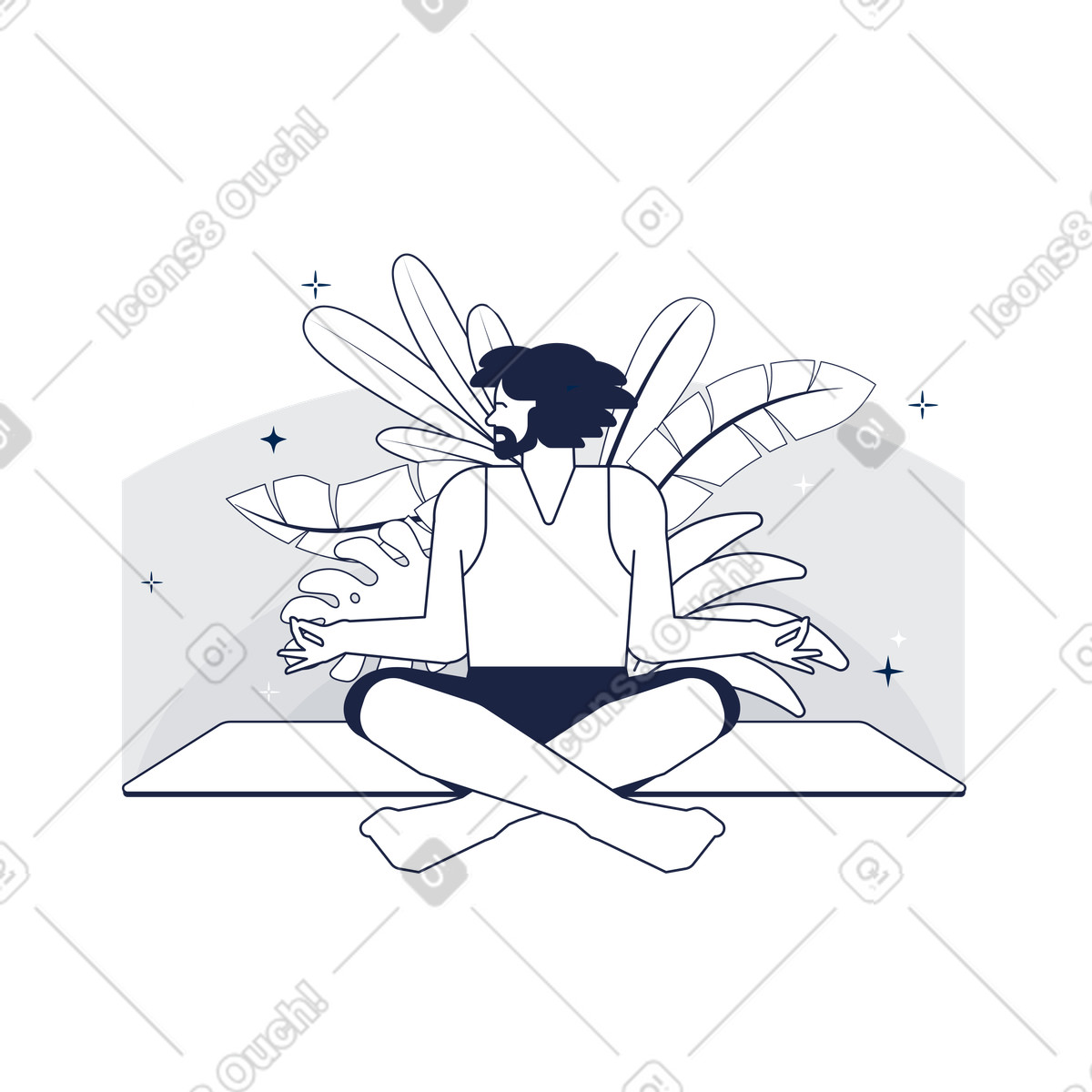 下载 Urban Line 风格的 男人在家冥想和做瑜伽 插画，支持 PNG、SVG 格式