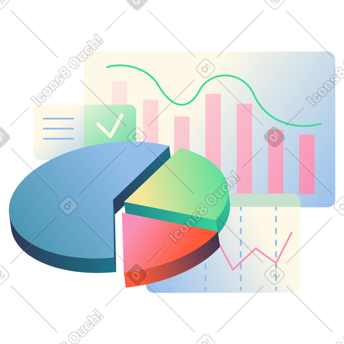 Graphs, charts, and data analytics animated illustration in GIF, Lottie (JSON), AE