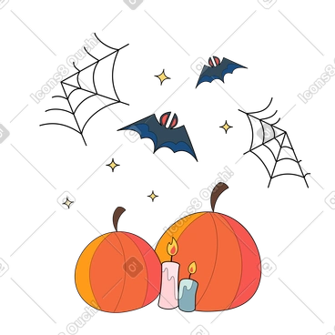 Pumpkins, bats, candles and spider webs PNG, SVG