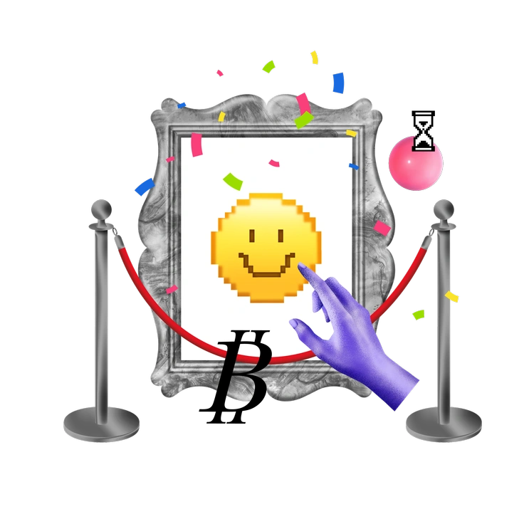 A smiling emoji in a framed artwork - Jumble style illustration