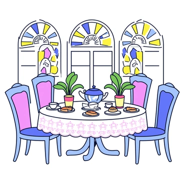 A tea party set in an art nouveau room with elegant tableware