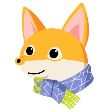 A fashionable fox face with bright orange fur and large, expressive eyes. The fox is wearing a cozy scarf that features intricate patterns in shades of blue, green, and yellow. The scarf is wrapped around the fox's neck, adding texture and warmth to its appearance. The background consists of soft, muted colors that complement the fox's vibrant fur and scarf. The fox's ears are perked up, conveying a sense of curiosity and style.