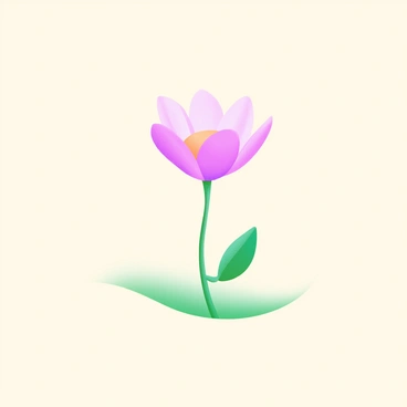 A modern pastel illustration featuring a single, delicate flower with minimal petals in soft pink hues. The flower stands prominently on a thin, slender green stem. The background is a solid, light cream color, creating a gentle contrast that highlights the simplicity and beauty of the flower's design.