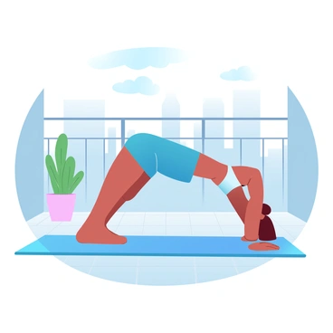 A person is performing knee planks on a sunny apartment balcony. The individual is wearing athletic clothing, with one knee resting on a yoga mat while the other leg is extended straight back. The balcony is adorned with potted plants and a small table. Sunlight casts gentle shadows on the tiled floor, creating a warm atmosphere. A cityscape is visible in the background, with buildings rising against a clear sky.