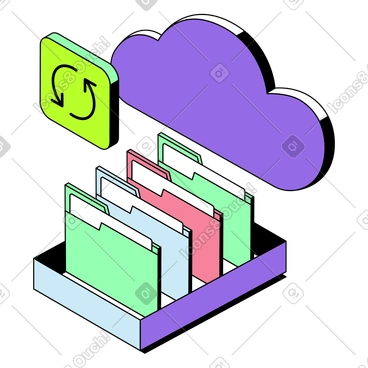 Illustration animée Synchronisation de fichiers avec le stockage cloud aux formats GIF, Lottie (JSON) et AE