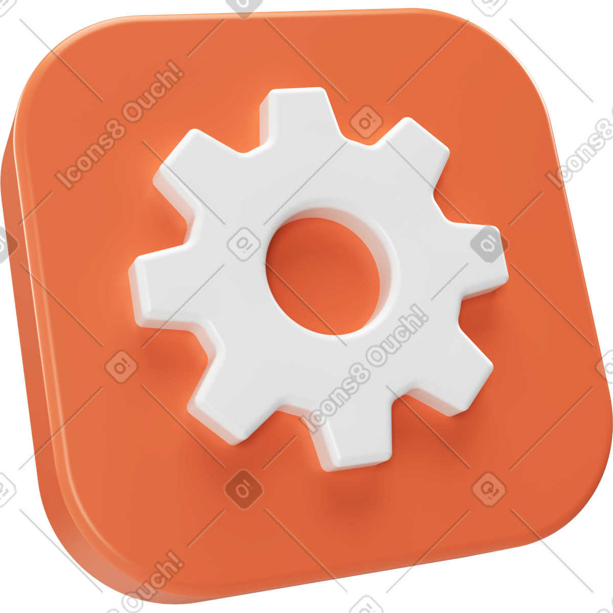 Gear icon on orange plastic plate illustration in PNG, SVG