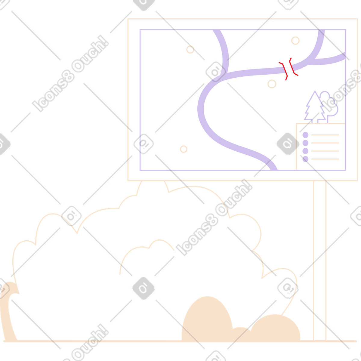 Bushes and tourist map illustration in Folks style download in PNG, SVG