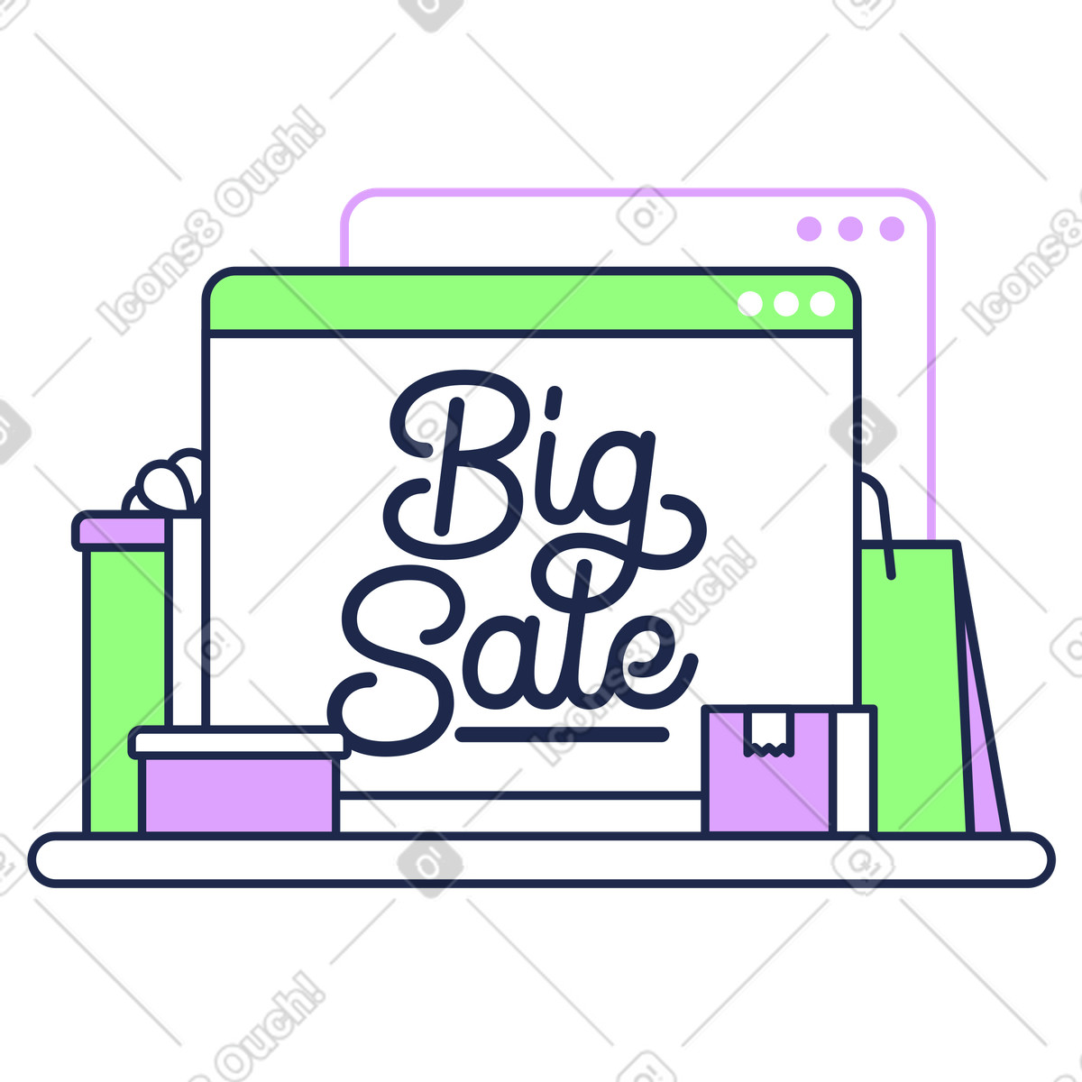 Ilustración Online shopping promotion, E-commerce discount campaign en estilo Outline a descargar en PNG y SVG