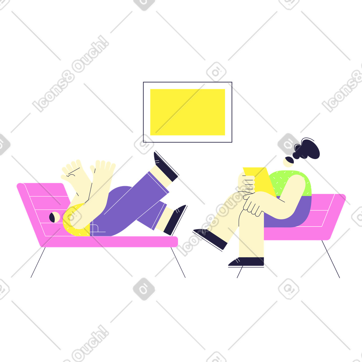 Иллюстрация Мужчина на сеансе терапии с женщиной-психологом в PNG и SVG