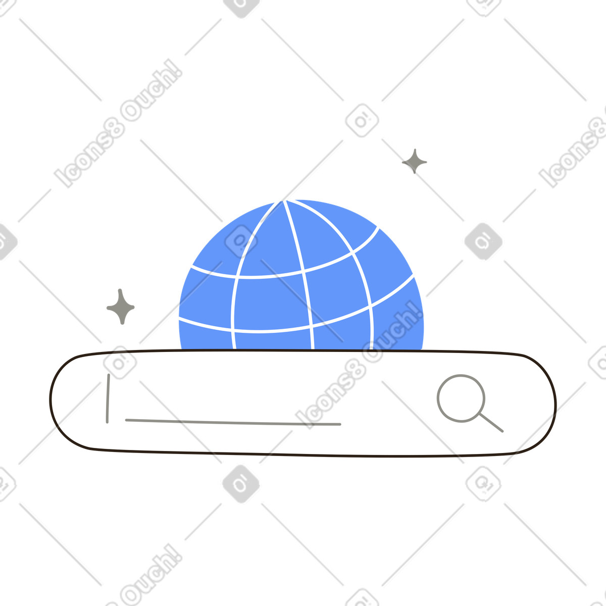 Barra de búsqueda con icono de globo terráqueo, navegación web e investigación digital illustration in PNG, SVG