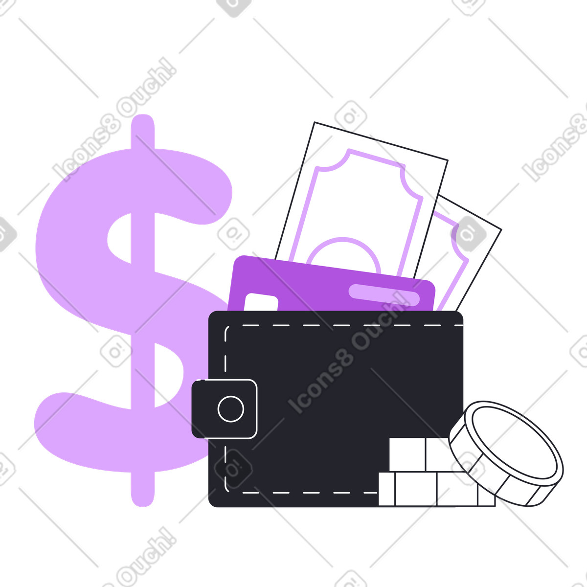 Wallet with money and card illustration cash clipart for your projects PNG, SVG, GIF
