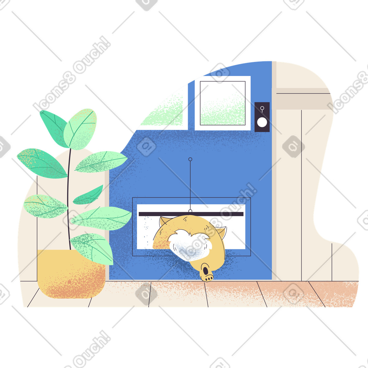 Ilustração de Dog leaving house through pet door, Logged out or account sign off em no estilo Pale para baixar em PNG, SVG