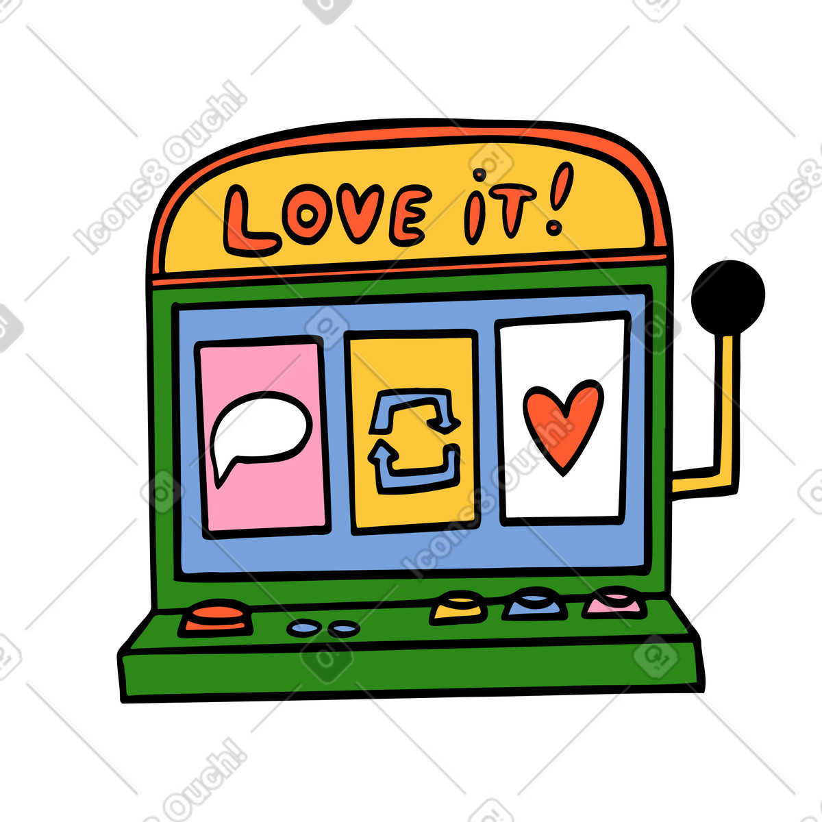 Illustration Machine à sous représentant l'algorithme des médias sociaux dans le style Comic télécharger aux formats PNG, SVG