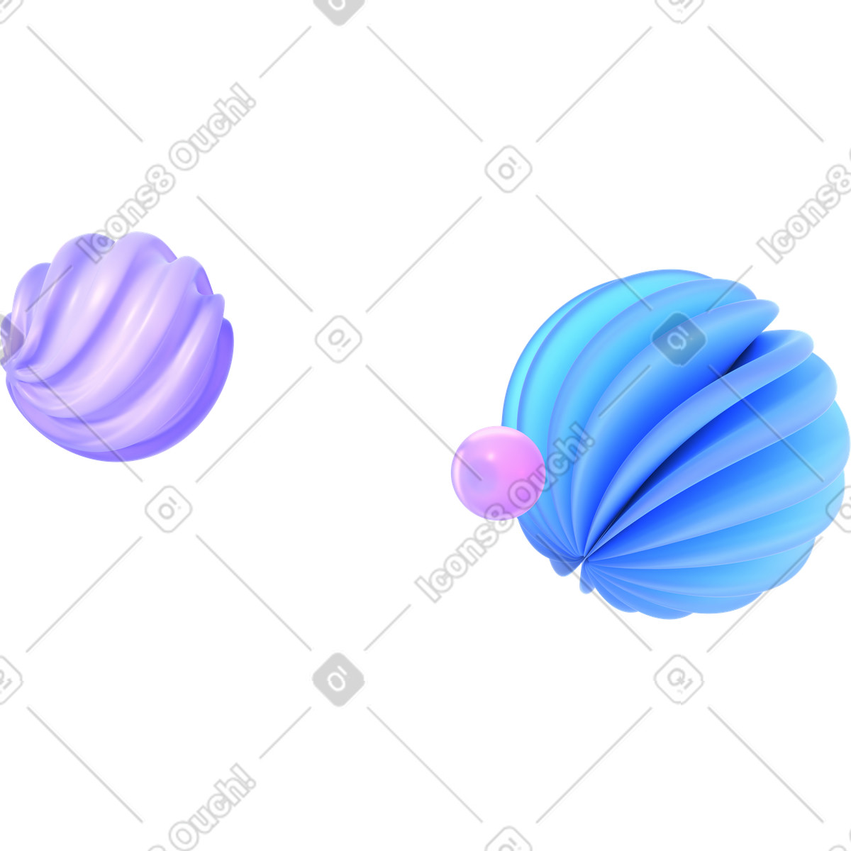 Ilustración Two ribbed spheres and small sphere en estilo 3D Glassy a descargar en PNG y SVG