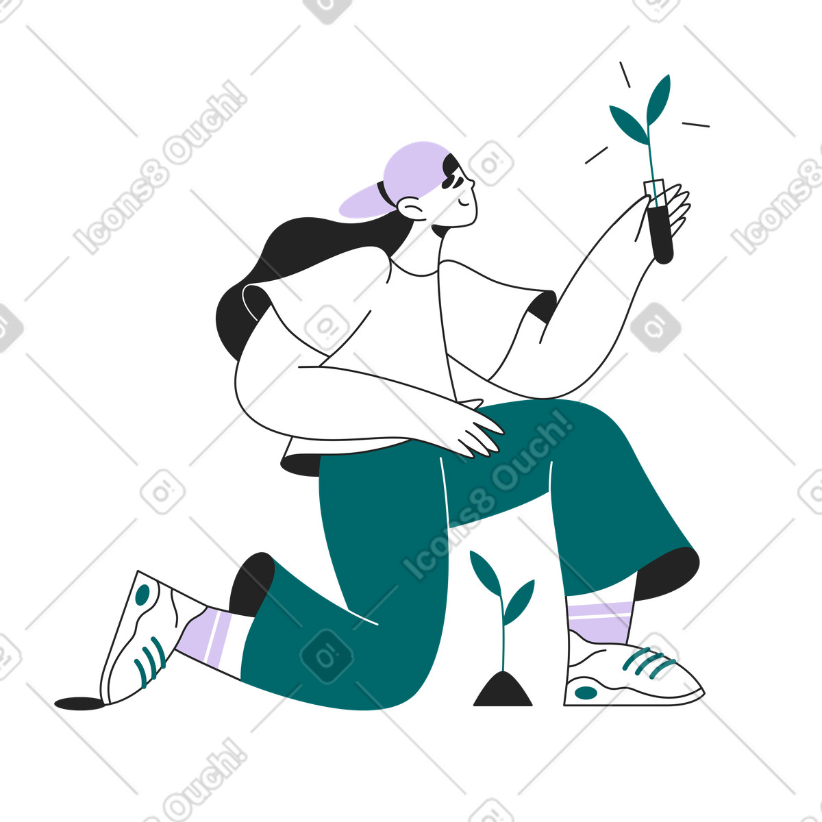 Biotecnologo che preleva un campione di terreno illustrazione in stile Sammy Line scarica in PNG, SVG