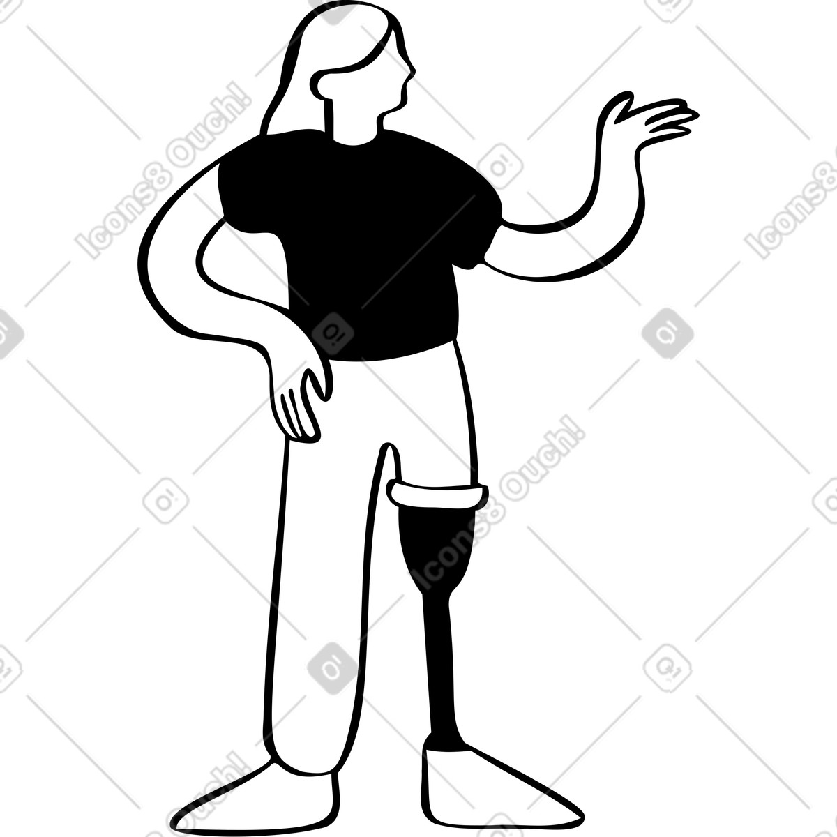 Ilustración Mujer con prótesis de pierna en estilo Journal a descargar en PNG y SVG