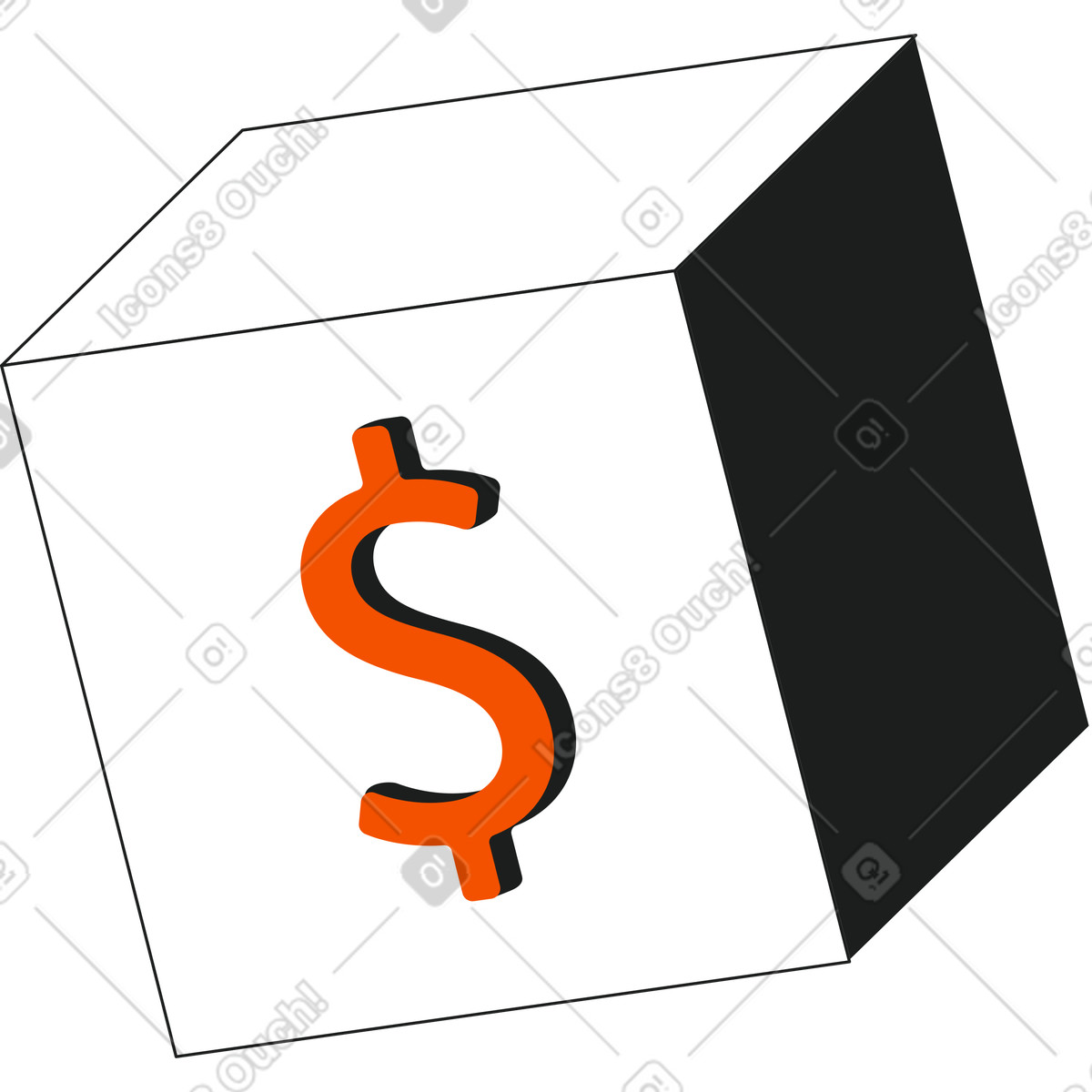 Illustration Cube avec un dollar dans le style Strict à télécharger aux formats PNG, SVG