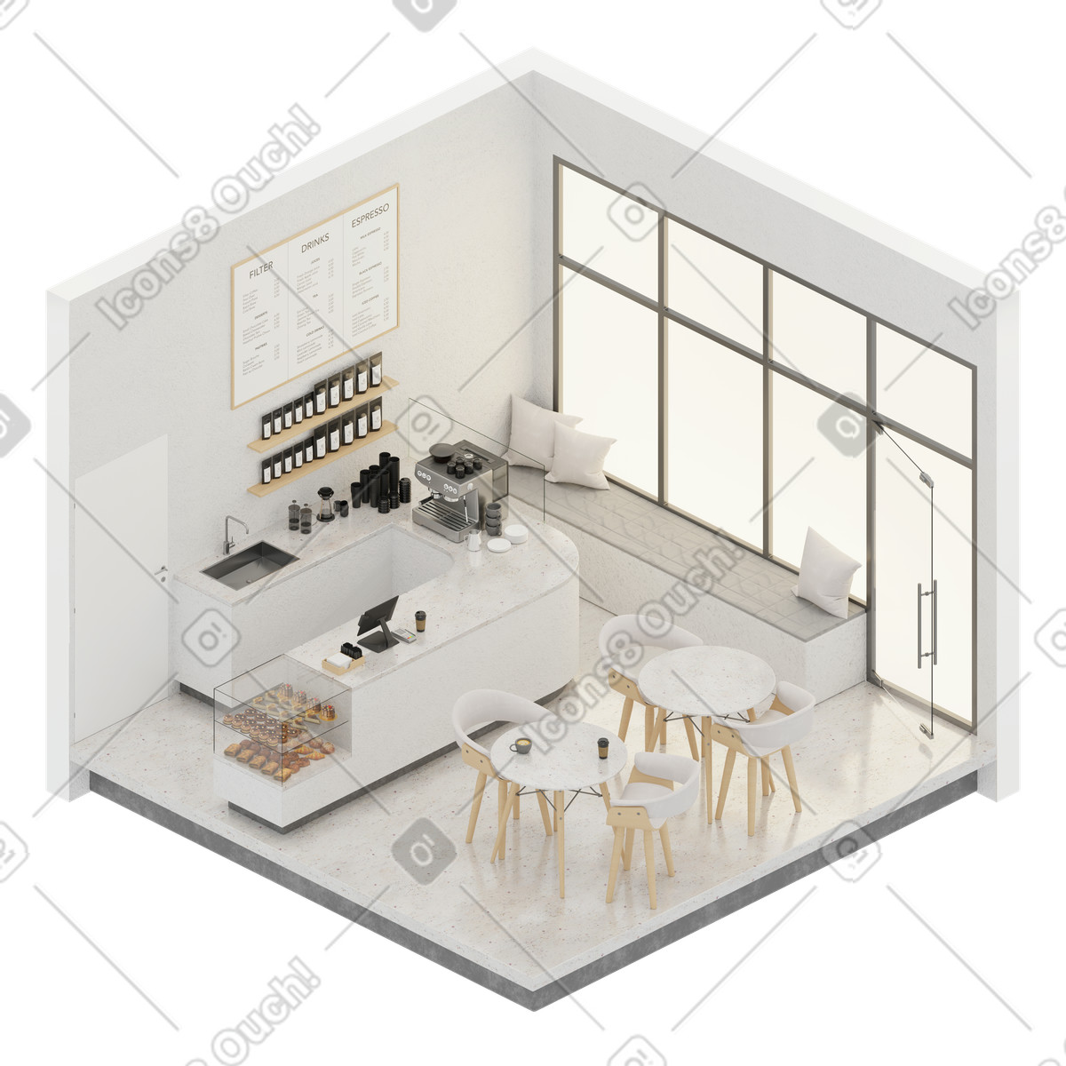 Caffetteria isometrica illustrazione in stile 3D Rooms scarica in PNG, SVG