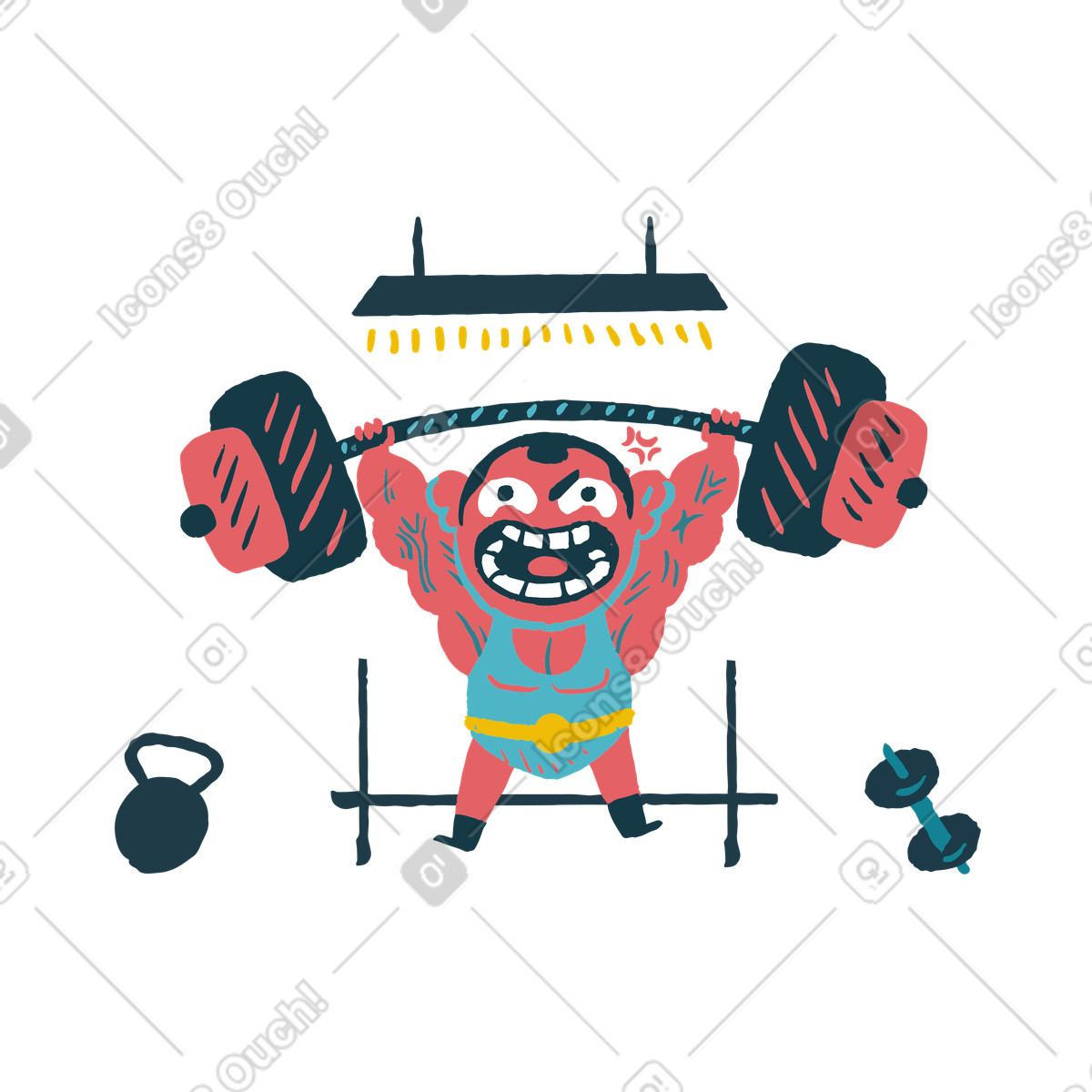 Starker mann, der im fitnessstudio eine hantel hebt-Illustration Flamenco-Stil als Download in PNG, SVG
