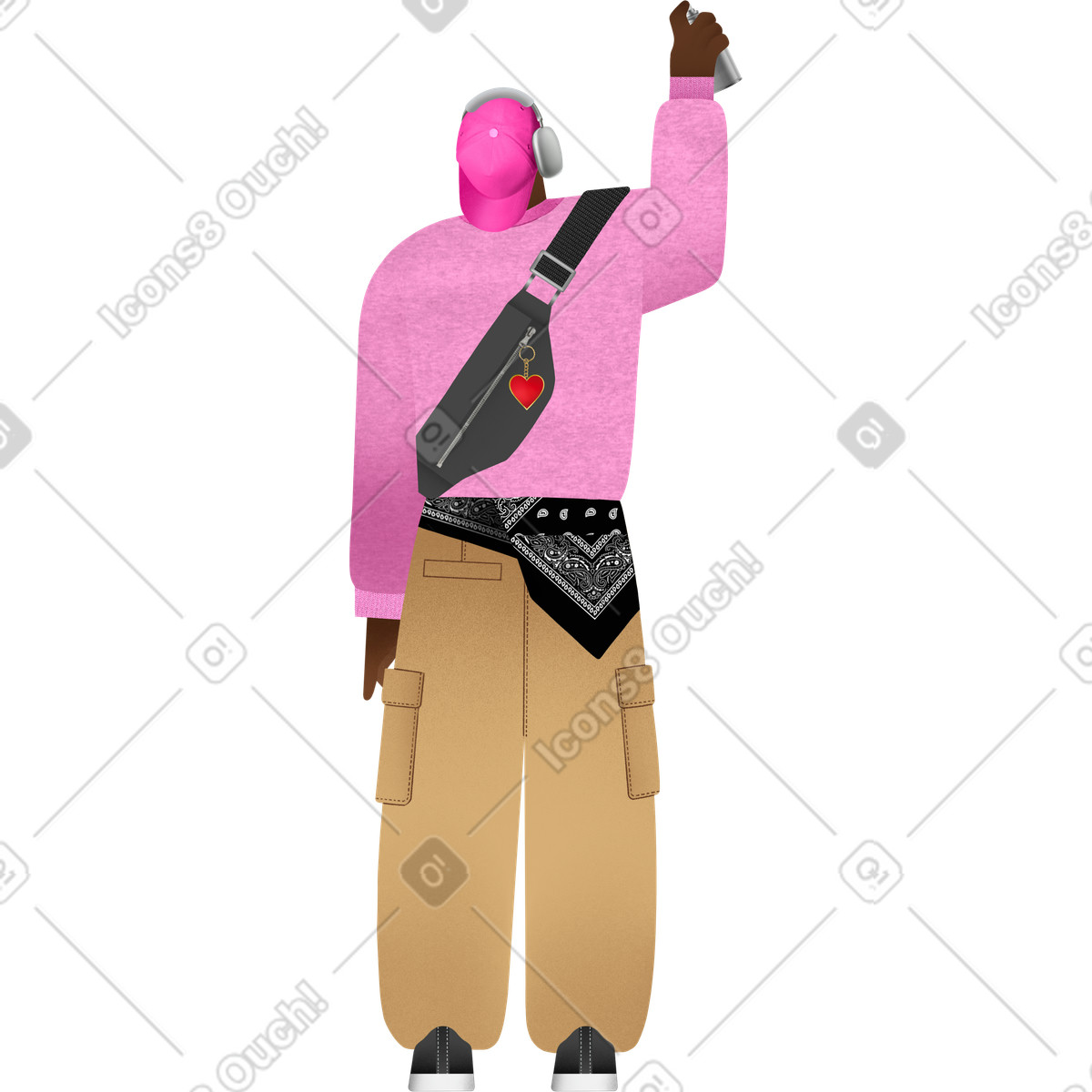 Young man with spray can-Illustration im Patchwork-Stil als Download in PNG, SVG