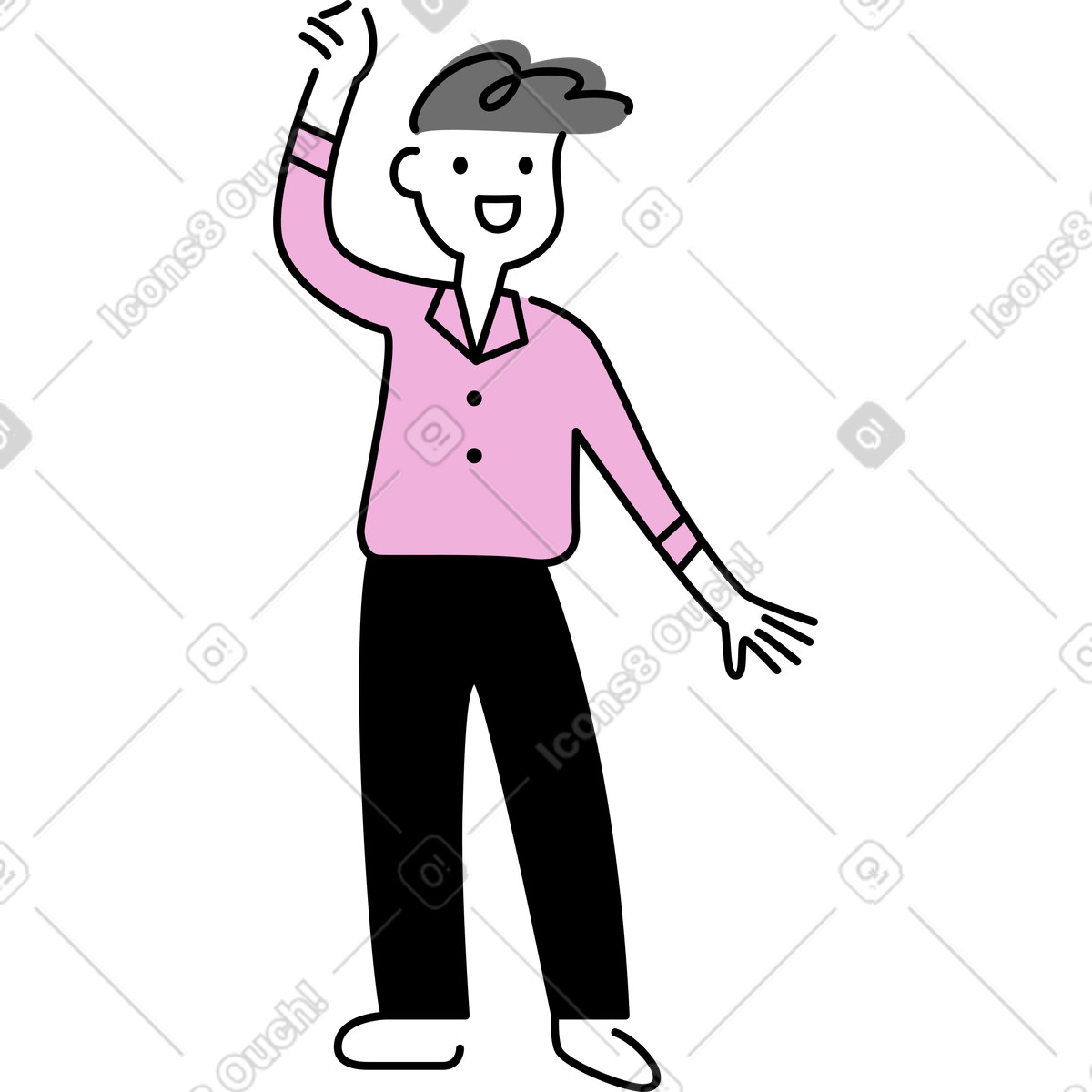Glücklicher mann mit erhobener hand-Illustration im Mochi-Stil als Download in PNG, SVG