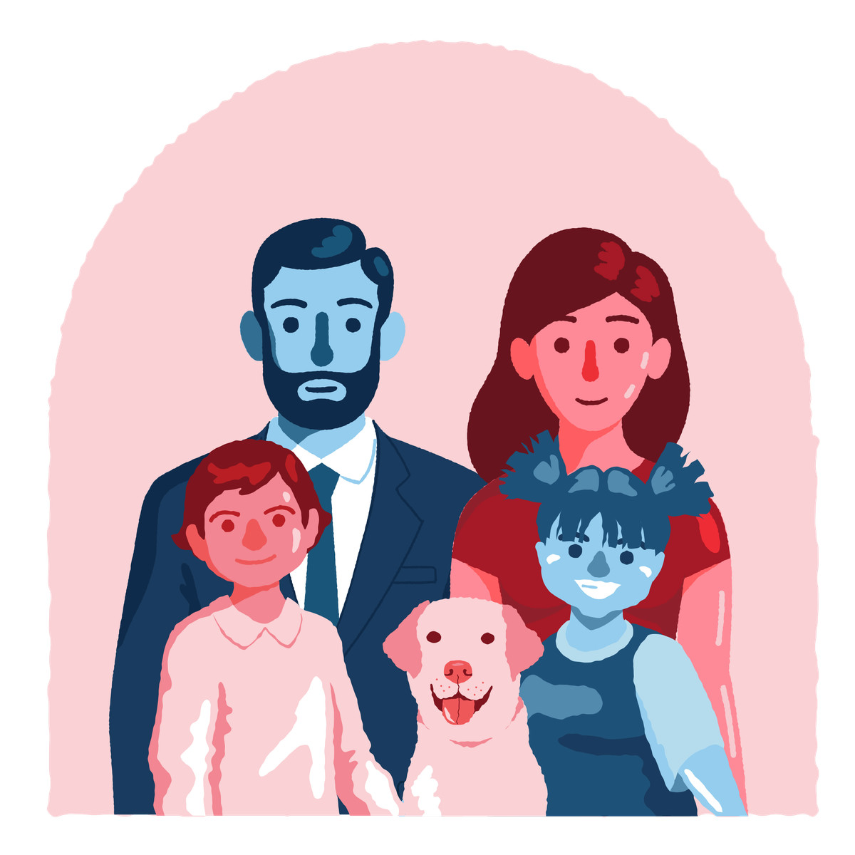 Photo of the whole family with a dog illustration in Cherry style download in PNG, SVG