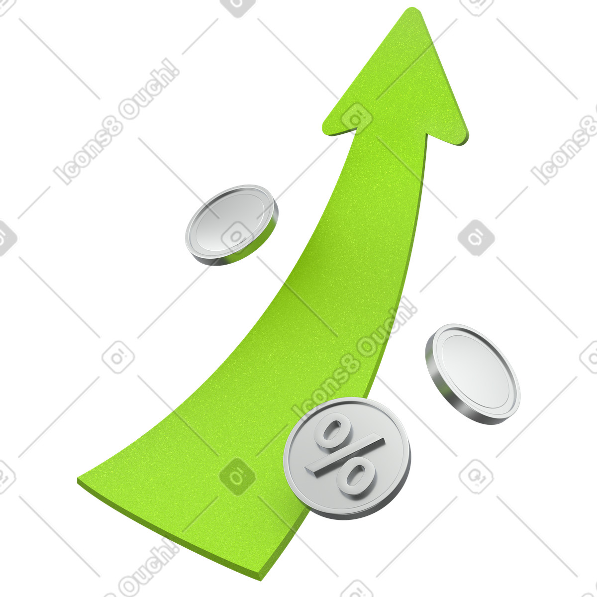 Arrow with coins and percent sign illustration in 3D Enterprise style download in PNG, SVG