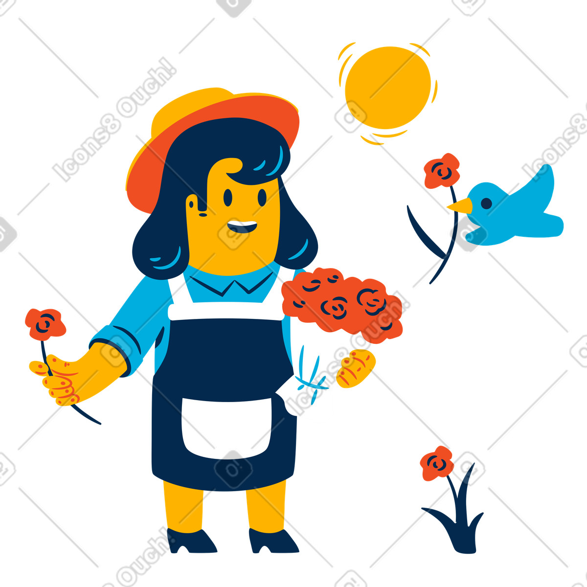 Ilustração de Florista com buquê flores em no estilo Flame para baixar em PNG, SVG