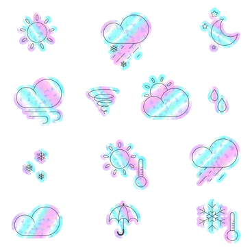 Various weather icons in pastel colors - Holostickers style illustration