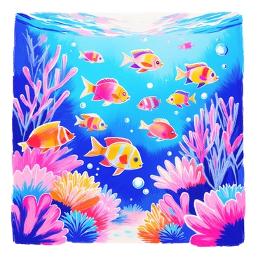 An underwater scene where fish and coral are glitching into pixelated forms