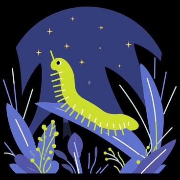 A centipede illuminated by stars in a dense jungle at night